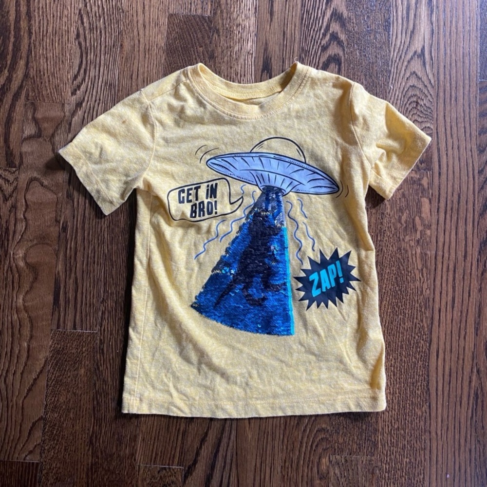 2T Toddler Boy Yellow Space Ship Dinosaur Tee
